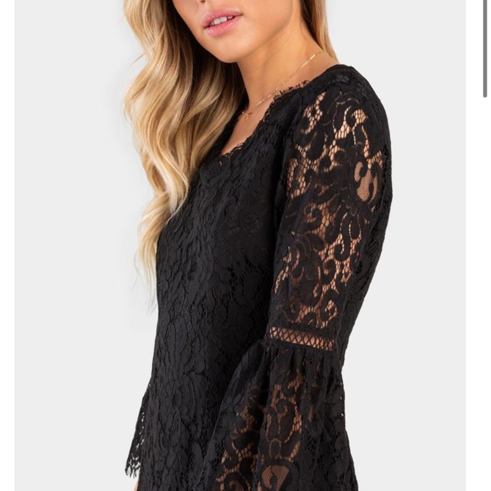 Boho [ BLACK ] Ruffle Lace Mini Dress V-neck LBD